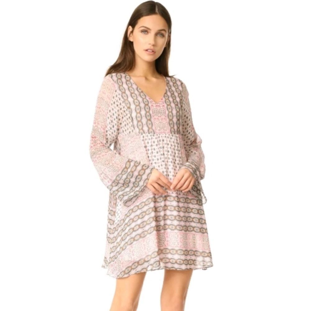 Rebecca Minkoff Redland Mini Dress Pink Chiffon Long Sleeves V-neck size S - Picture 2 of 15